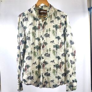 Gianni Lupo Mens Jungle Safari Zebra Print Linen Button Up Shirt M